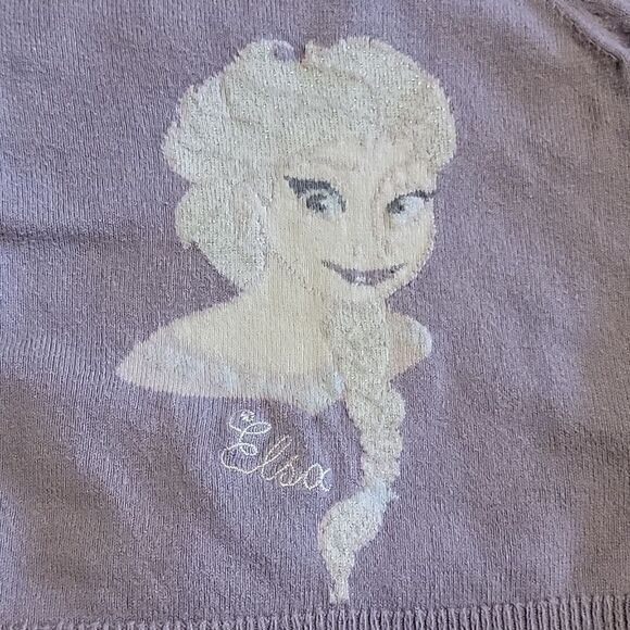 BABY GAP DISNEY FROZEN ELSA LILAC BELL SLEEVE SWEATER, SIZE 18-24 MONTHS - Picture 3 of 8